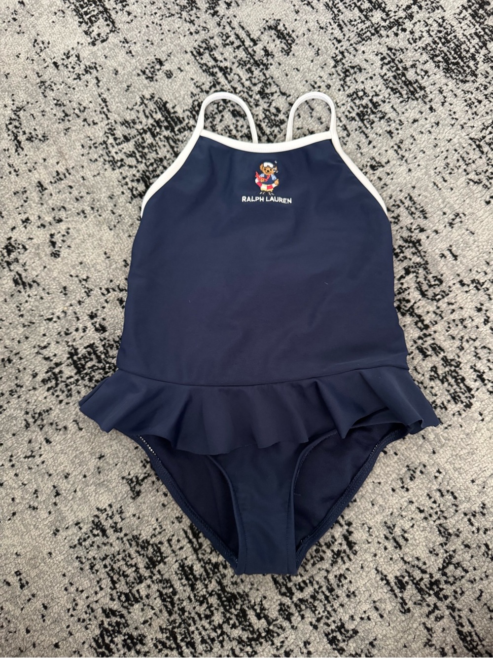 Ralph Lauren Navy & White Ruffle One-Piece Swim